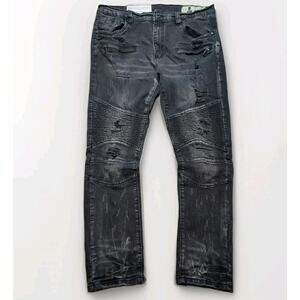 Industrial Indigo Black Moto Jeans Mens 38x30 Masonry Grunge Y2K Streetwear